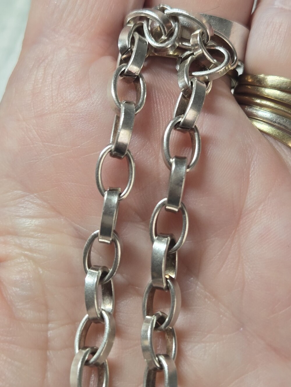 925 Sterling Silver Toggle Link Bracelet - Silver TH makers mark Rolo link